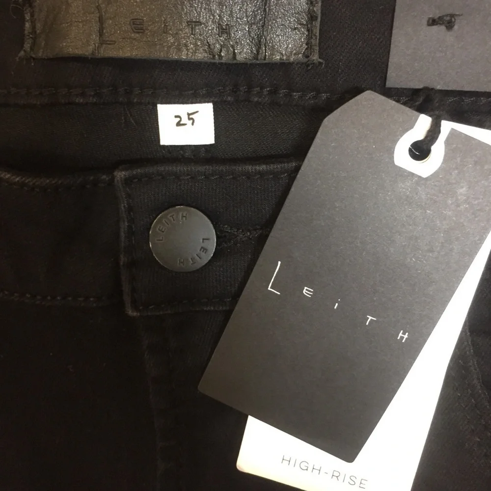 Leith High Rise Stretch Denim Long Biker Shorts 25